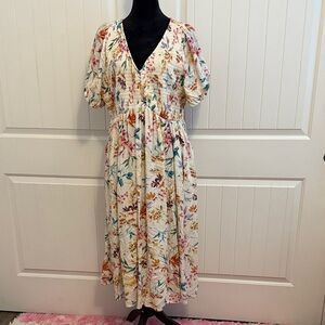 Torrid Floral Midi Dress - Cream with Multicolor Accents